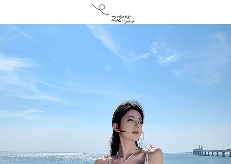 Midi Strap Accent Dress A-Line Flower Spaghetti