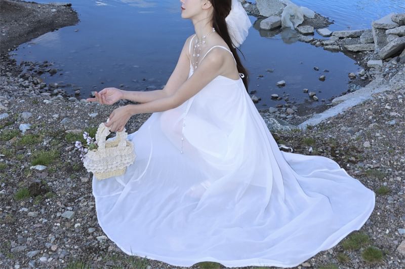 Strap A-Line Asymmetrical Spaghetti Plain Dress Midi