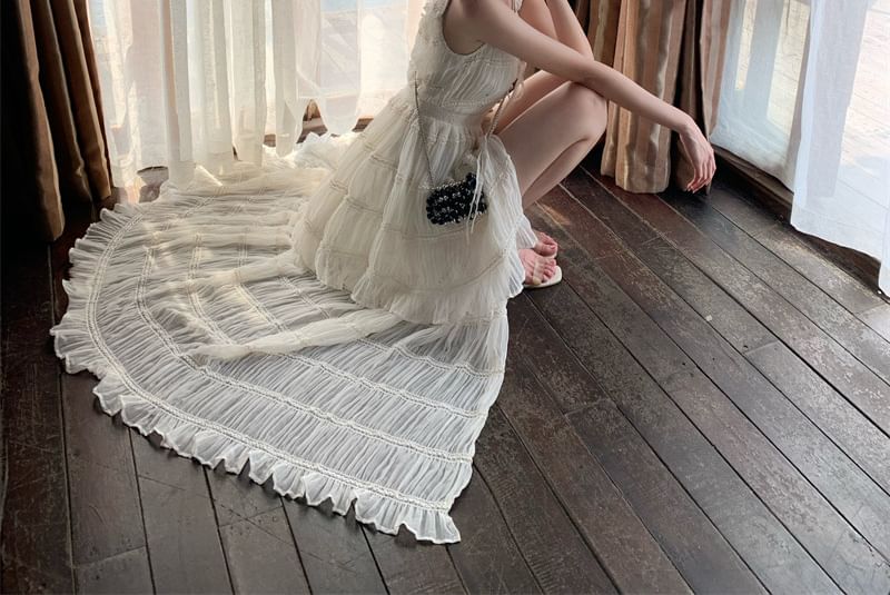 Plain Maxi Dress Slit Button A-Line Sleeveless