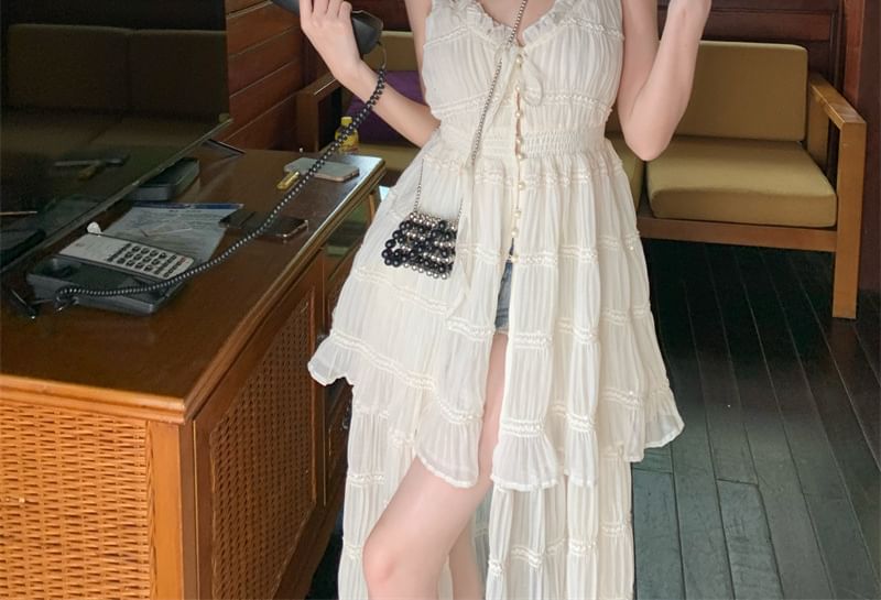 Plain Maxi Dress Slit Button A-Line Sleeveless