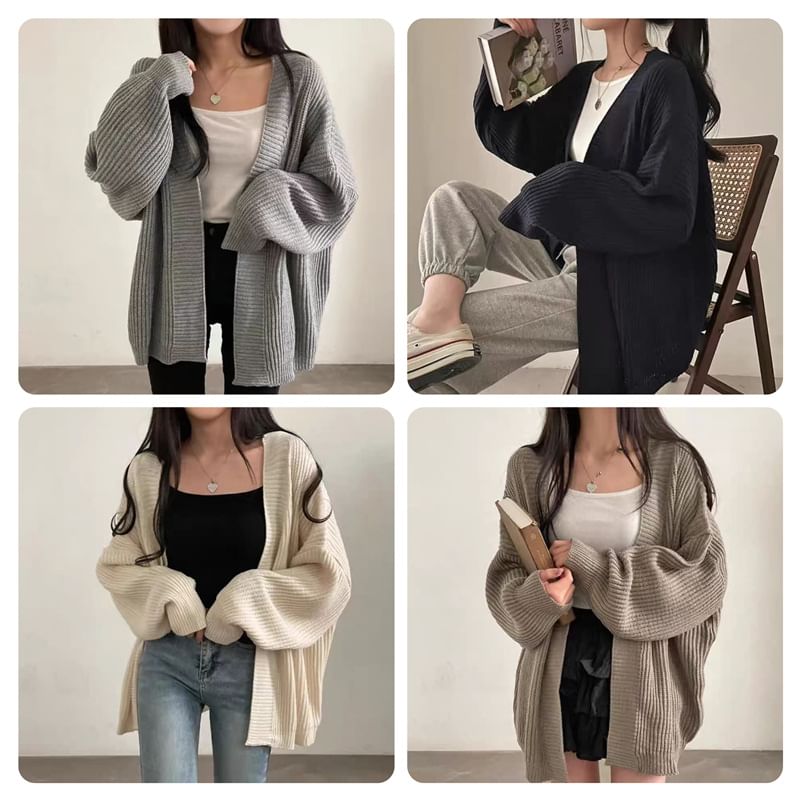 Open-Front Plain Cardigan