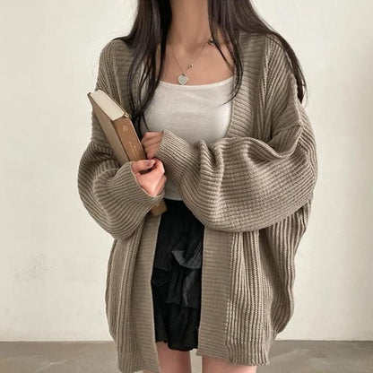 Open-Front Plain Cardigan