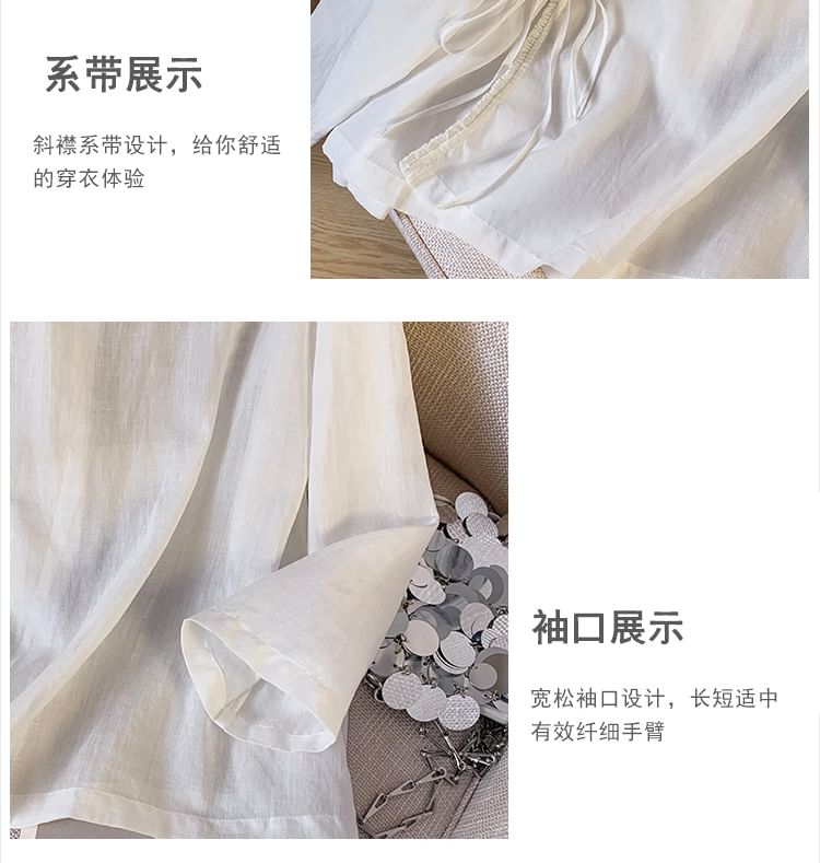 Long Sleeve Band Collar Plain Hanfu Blouse