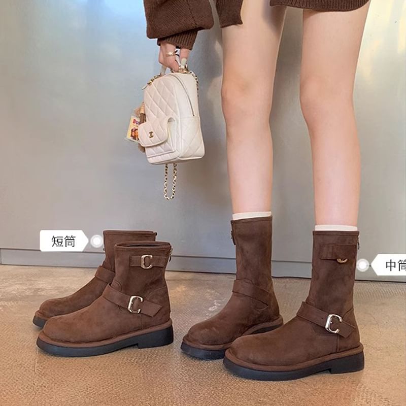 Designs) Buckled Boots Faux (Various Suede