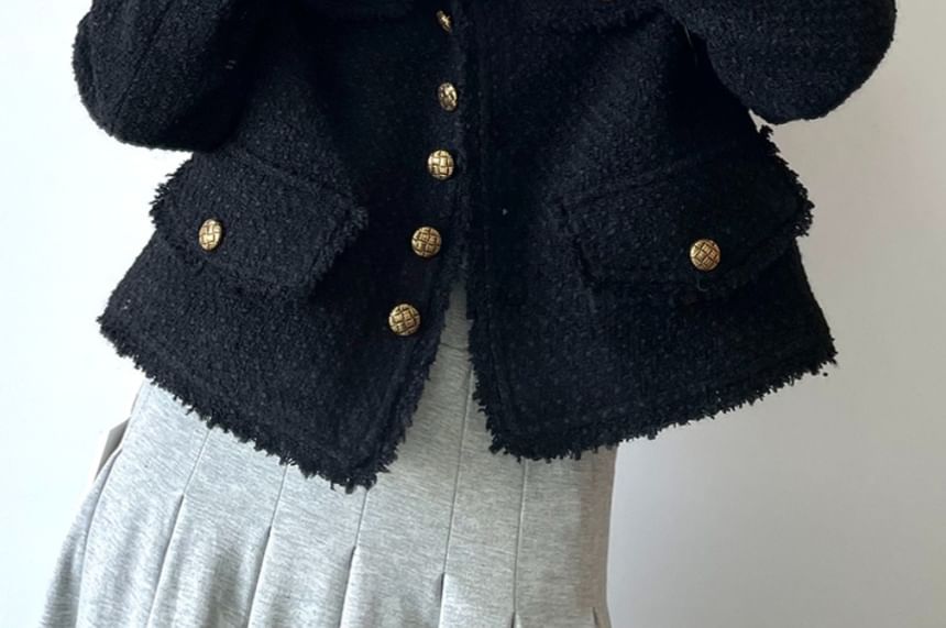 V-Neck Button-Up Tweed Jacket