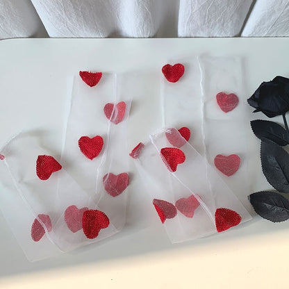 Heart Embroidered Sheer Socks