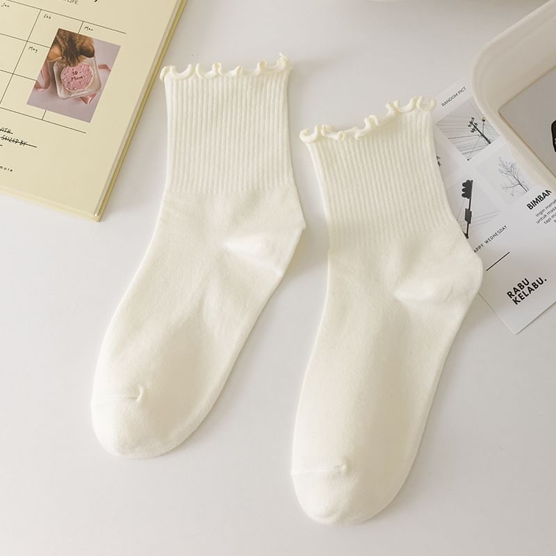 Plain Ruffle Trim Crew Socks