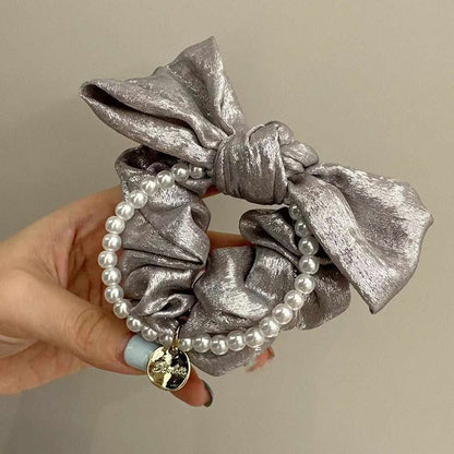 Faux Pearl Accent Bow Scrunchie