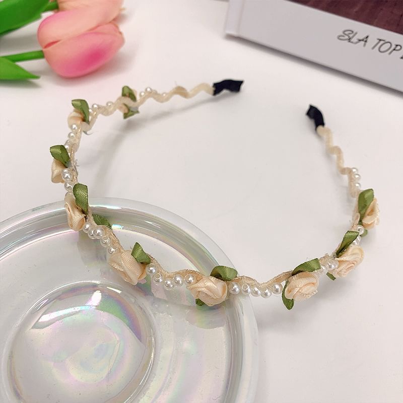 Faux Pearl Floral Headband