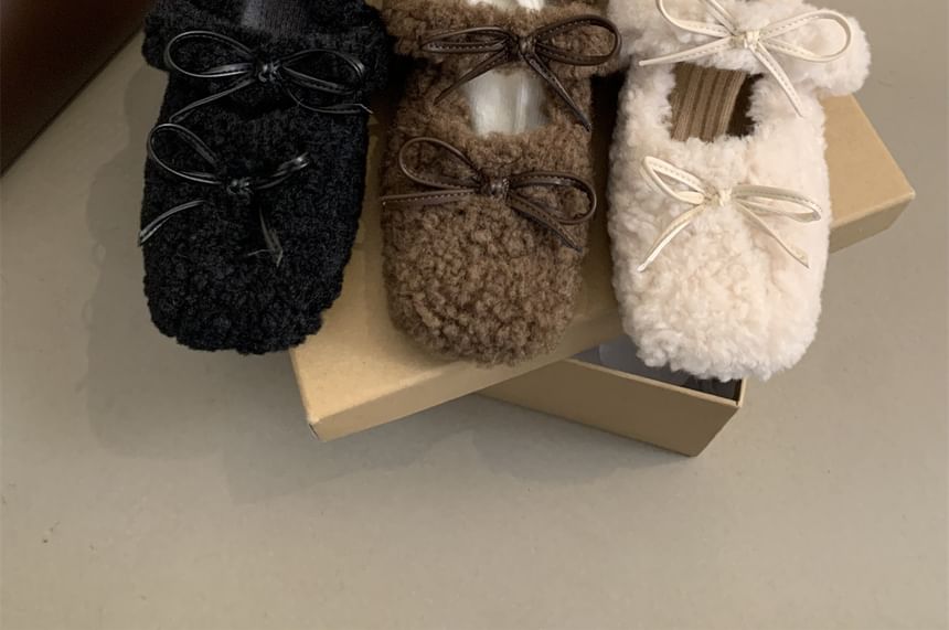 Shoes Wedge Fleece Hidden Square Jane Bow Mary Toe