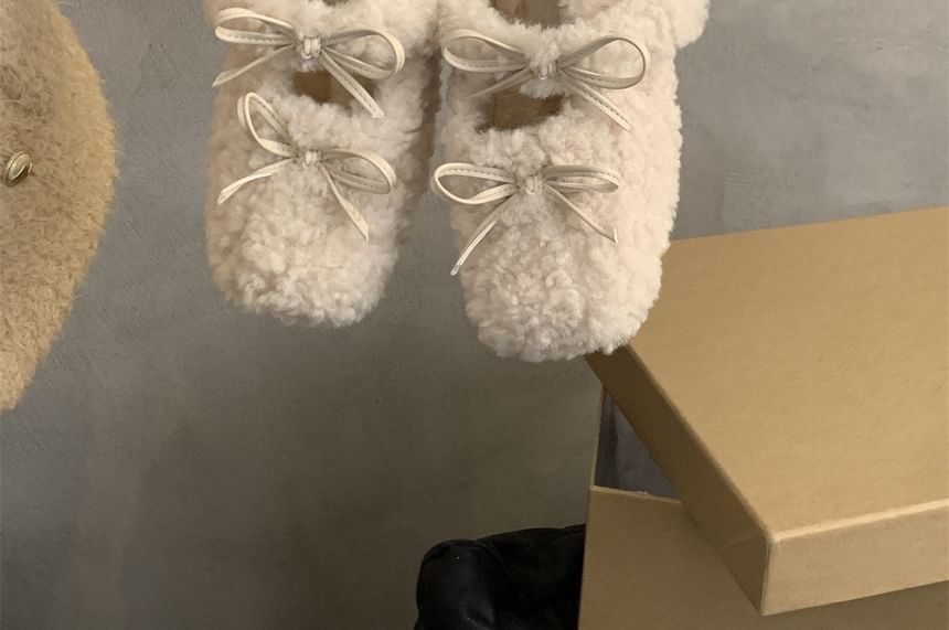 Shoes Wedge Fleece Hidden Square Jane Bow Mary Toe