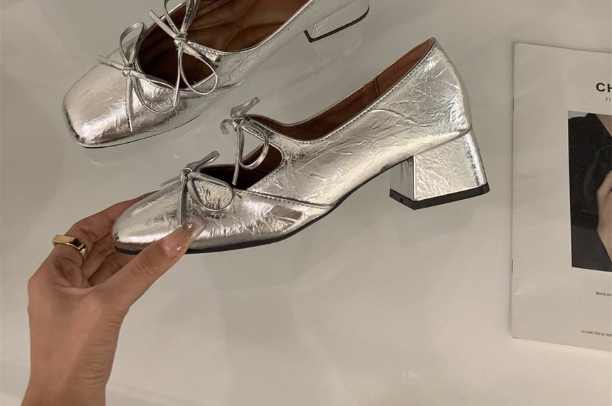 Block Square Toe Heel Mary Pumps Bow Jane