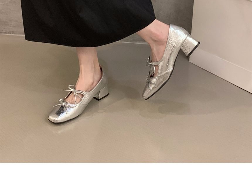 Block Square Toe Heel Mary Pumps Bow Jane