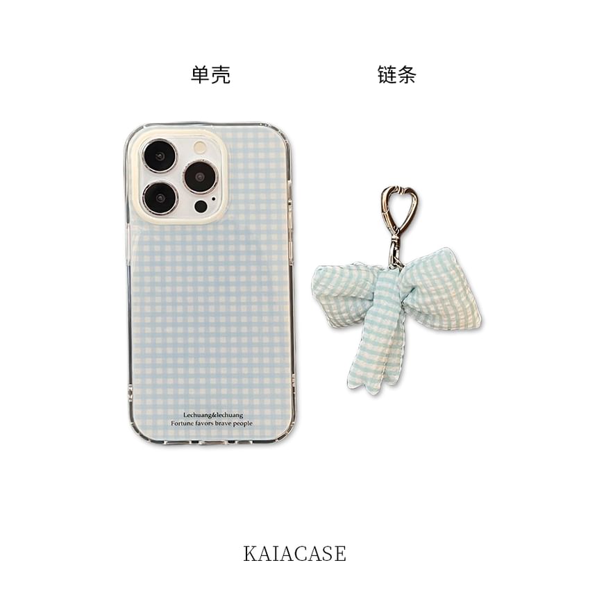 / Set Phone Charm Bow Plaid Case