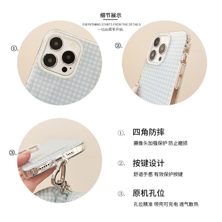 / Set Phone Charm Bow Plaid Case
