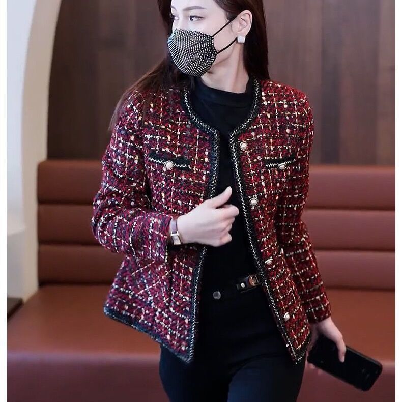 Plaid Tweed Button-Up Jacket