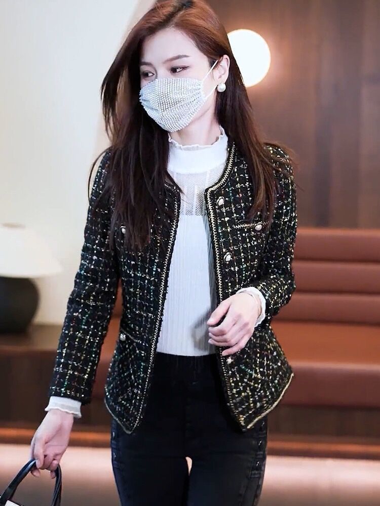 Plaid Tweed Button-Up Jacket