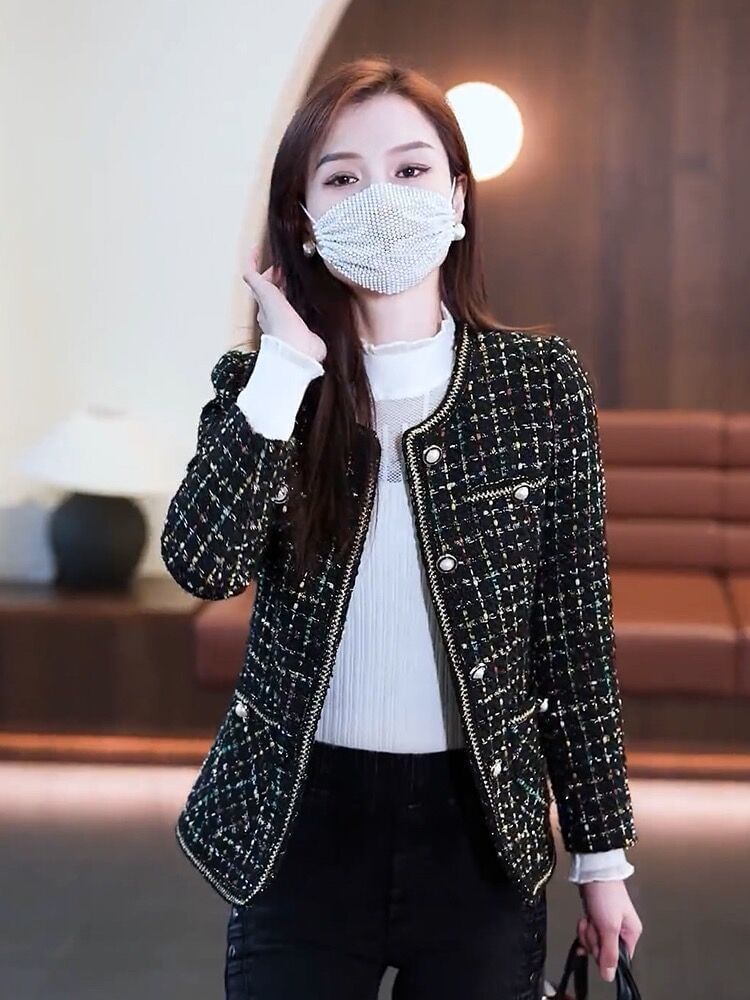 Plaid Tweed Button-Up Jacket