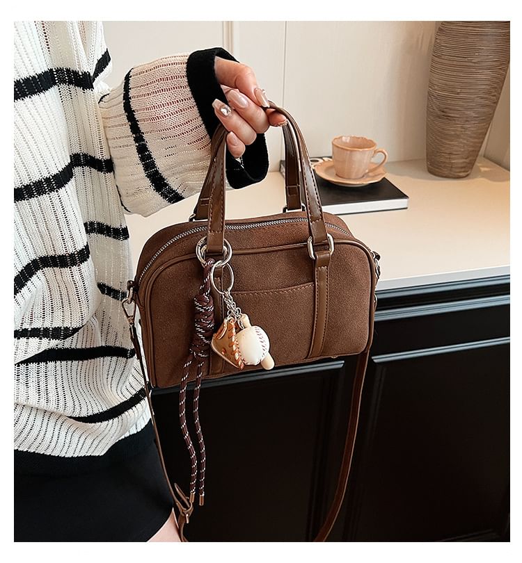 Charm Crossbody Suede Baseball Faux Bag Top Handle Set /