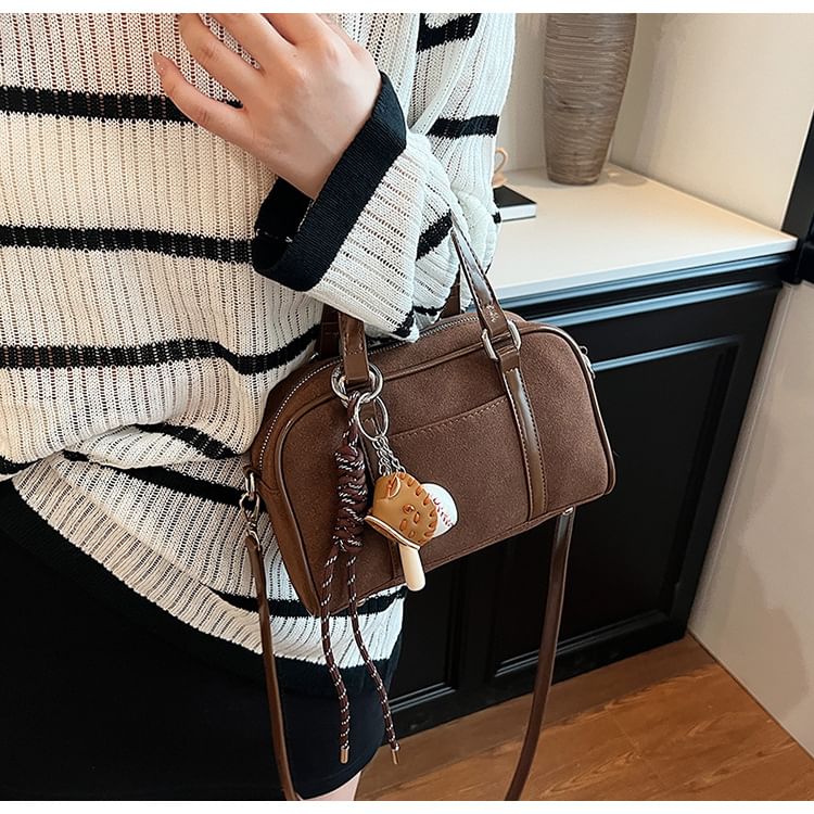 Charm Crossbody Suede Baseball Faux Bag Top Handle Set /