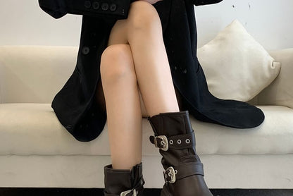 Platform Plain Grommet Buckled Faux Leather Short Boots