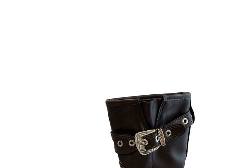 Platform Plain Grommet Buckled Faux Leather Short Boots