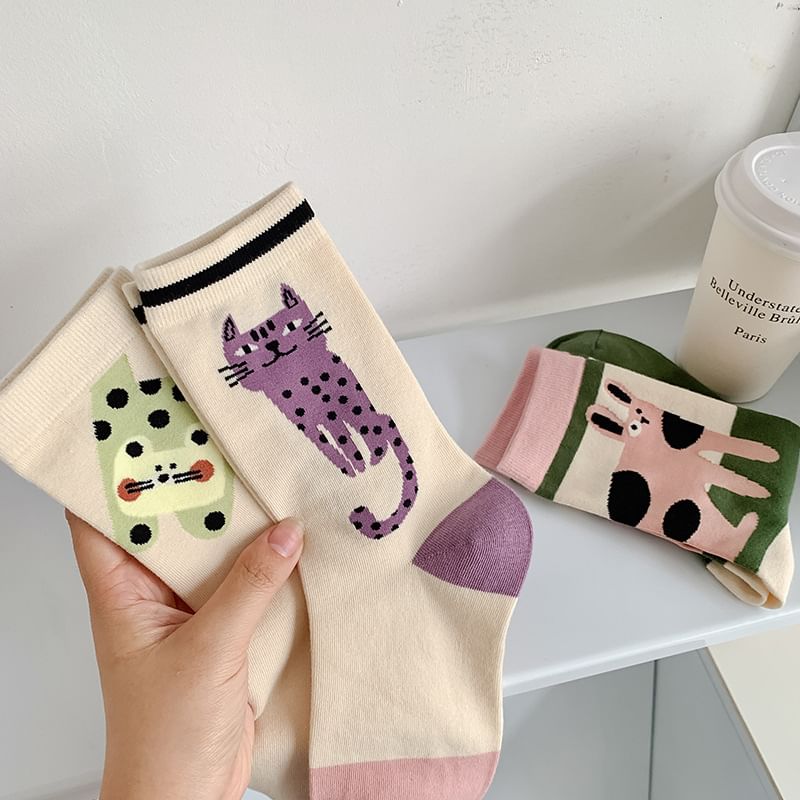 Cat Print Crew Socks