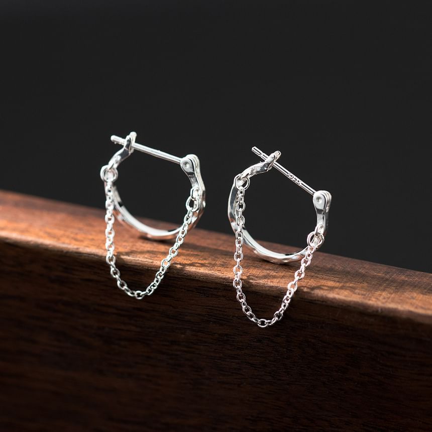 925 Sterling Silver Chain Hoop Earring