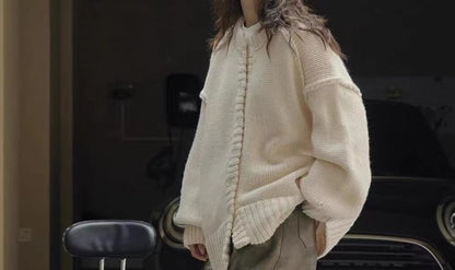 Oversized Stitched Round-Neck Cardigan