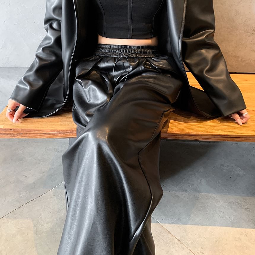 High Waist Faux Leather Wide Leg Pants