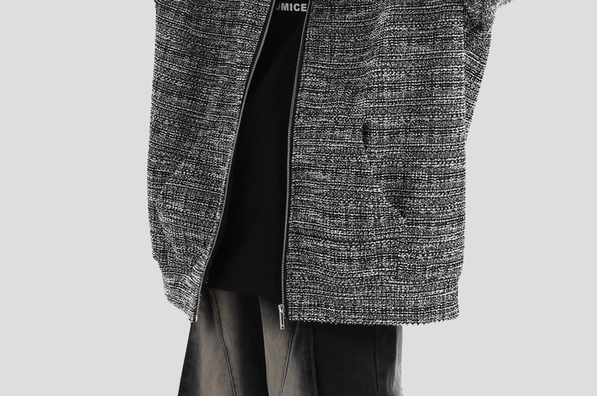 Couple Matching Hood Fleece-Lined Tweed Zip Jacket