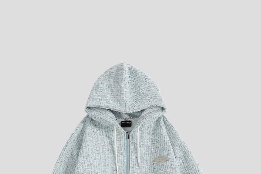 Couple Matching Hood Fleece-Lined Tweed Zip Jacket