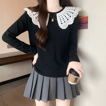 Long Sleeve Round Neck Two Tone Panel Top