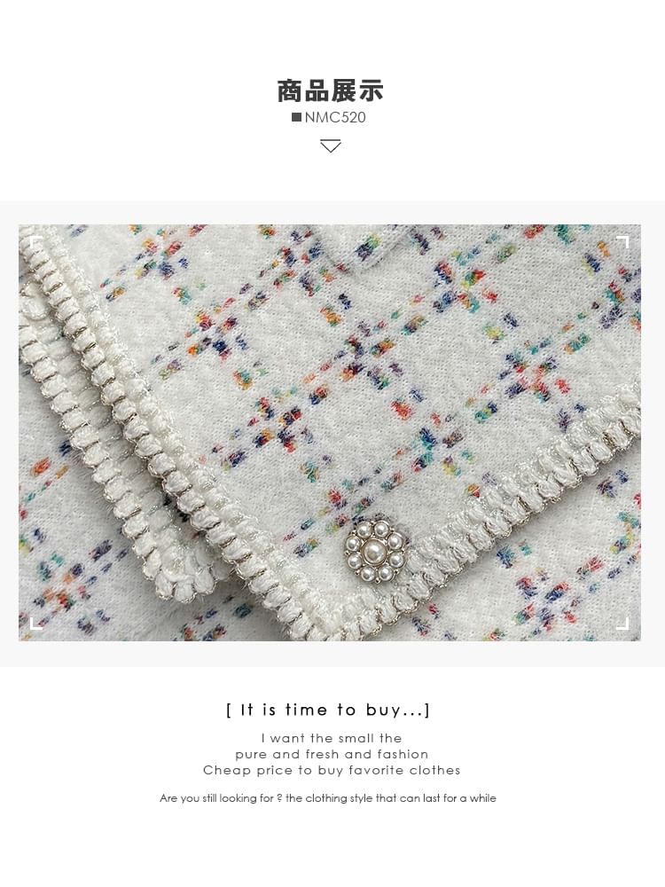 Set: Round-Neck Tweed Jacket + Mini Skirt