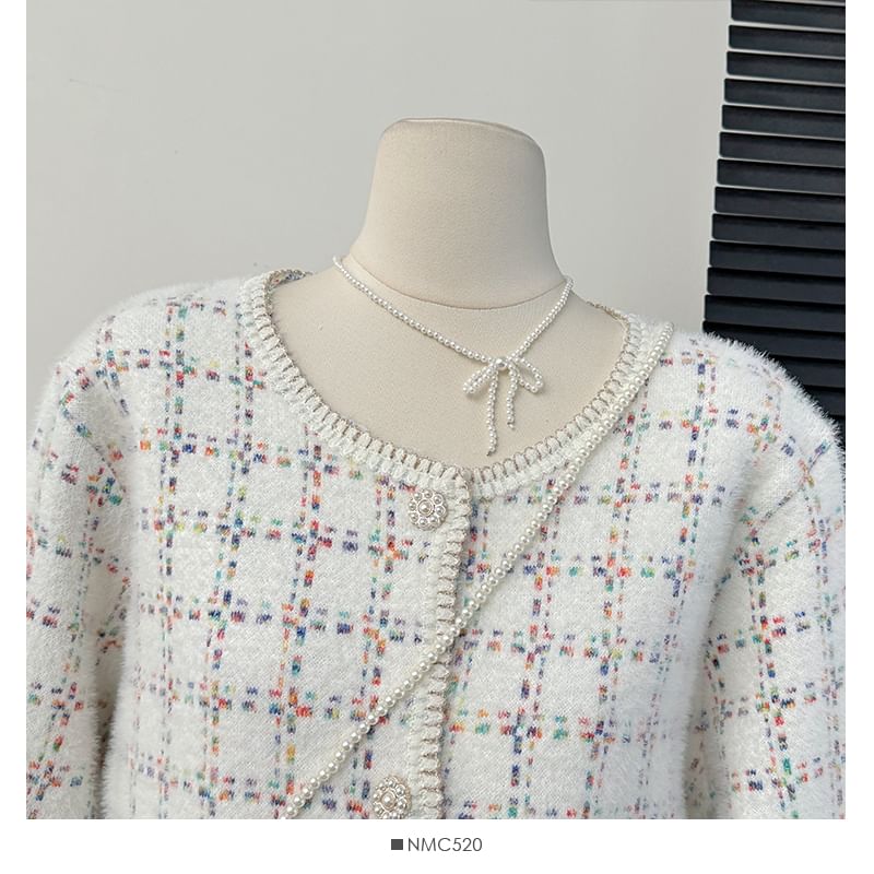 Set: Round-Neck Tweed Jacket + Mini Skirt