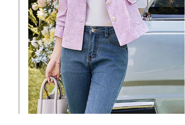 Lapel Collared Tweed Single Breasted Blazer