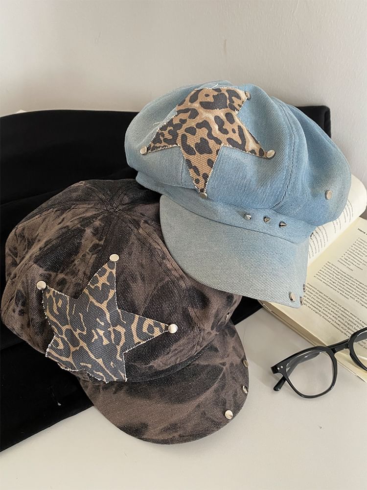 Applique Star Cap Newsboy Denim Studded