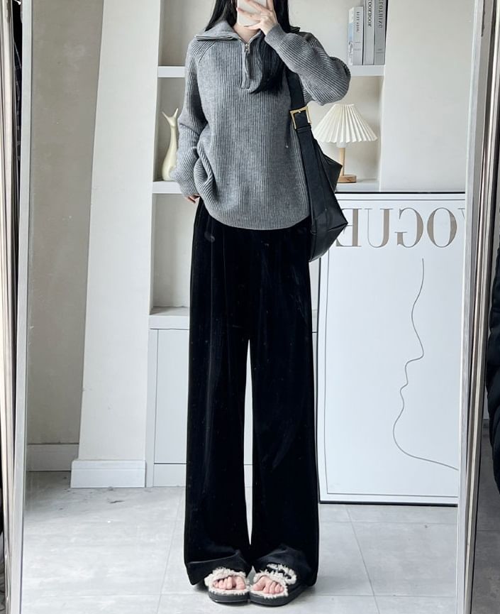 Velvet High Waist Elastic Waist Drape Wide Leg Pants