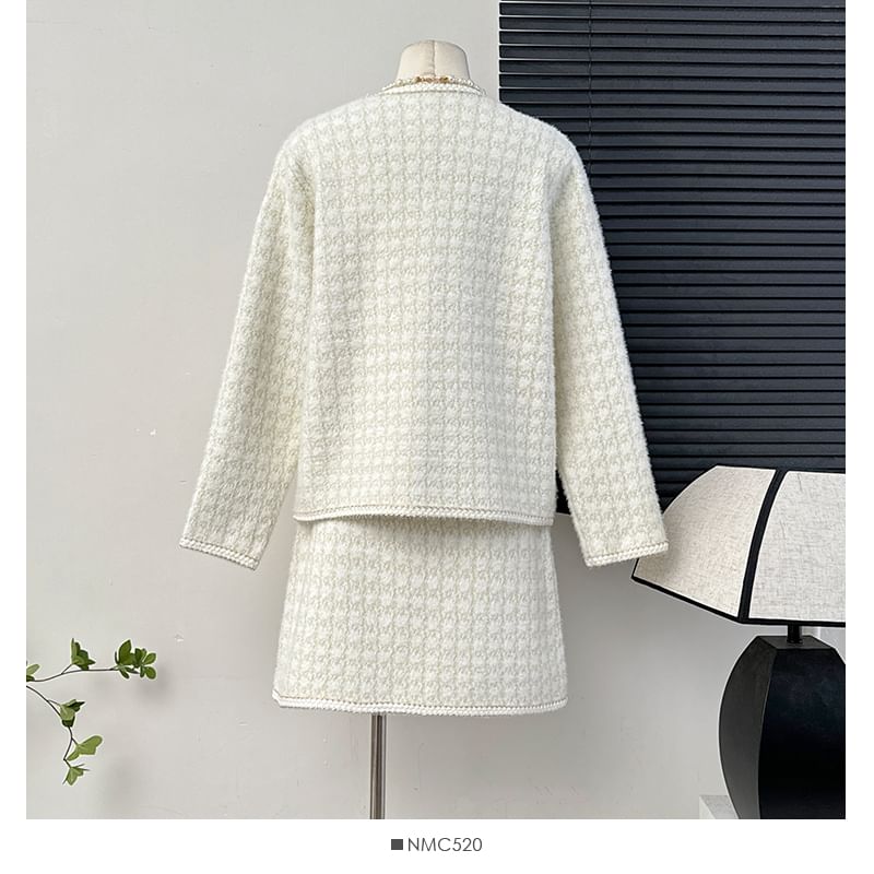 Set: Crew-Neck Tweed Jacket + Mini Skirt