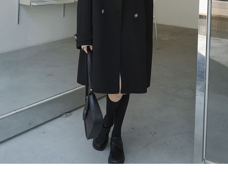 Plain Long Double-Breasted Coat