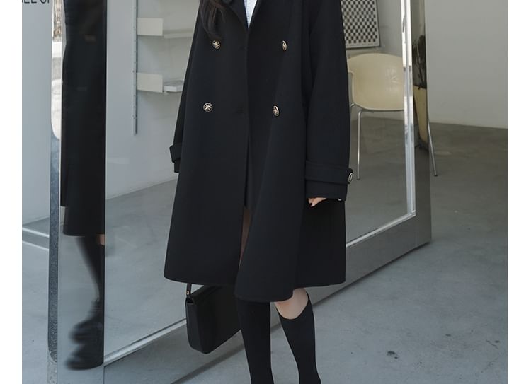 Plain Long Double-Breasted Coat