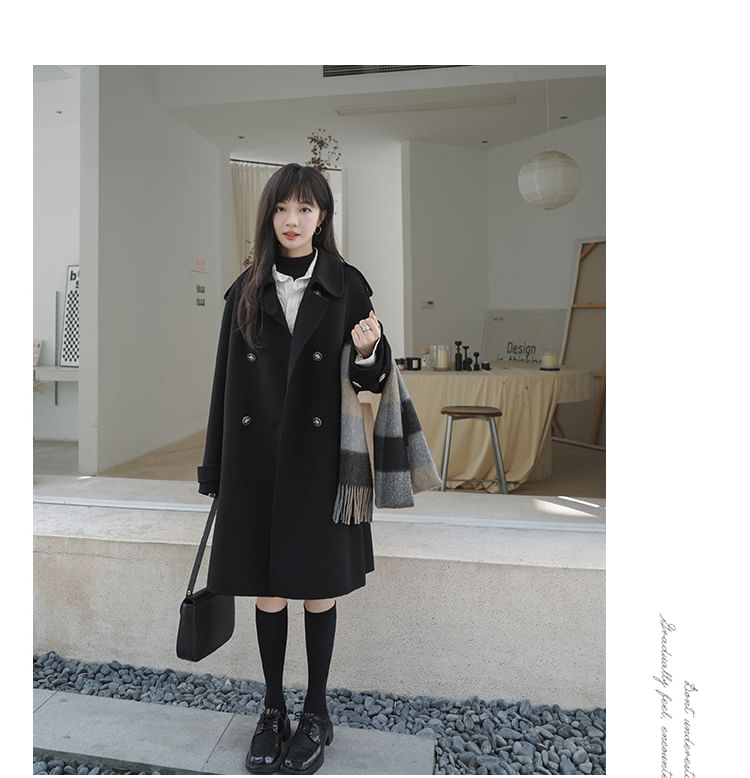 Plain Long Double-Breasted Coat