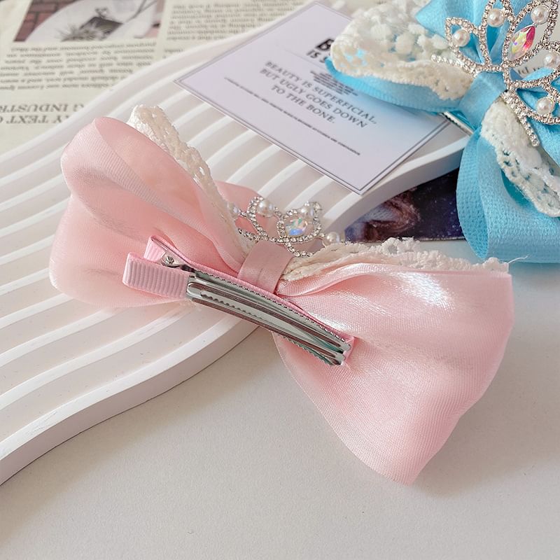 Rhinestone Faux Pearl Bow Hair Clip