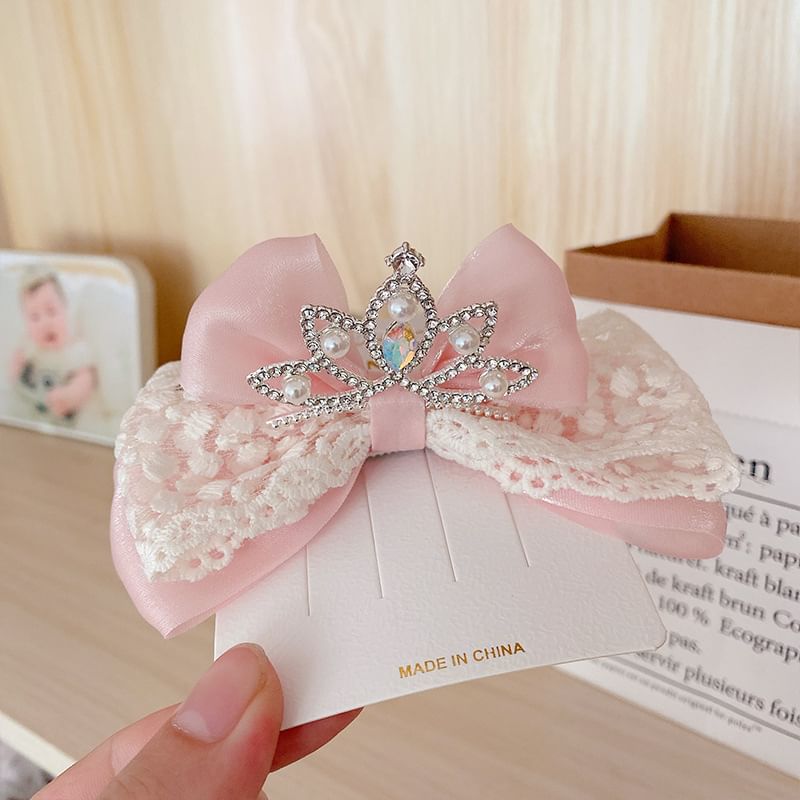 Rhinestone Faux Pearl Bow Hair Clip