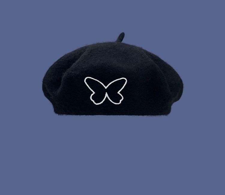 Butterfly Embroidered Beret