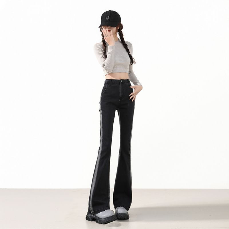 High Rise Striped Flared Jeans