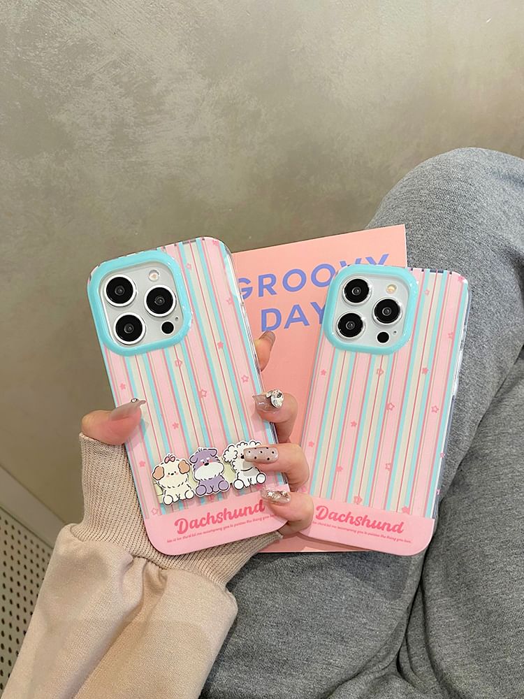 Striped Stand Case Set Phone Dog /