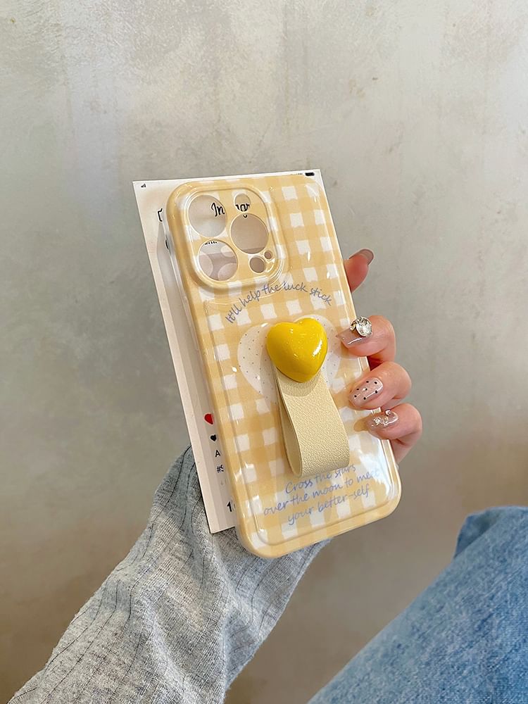 Heart Finger Strap Set Phone / Case Plaid