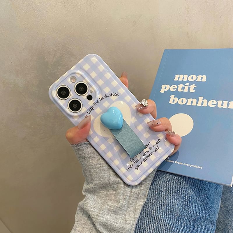 Heart Finger Strap Set Phone / Case Plaid