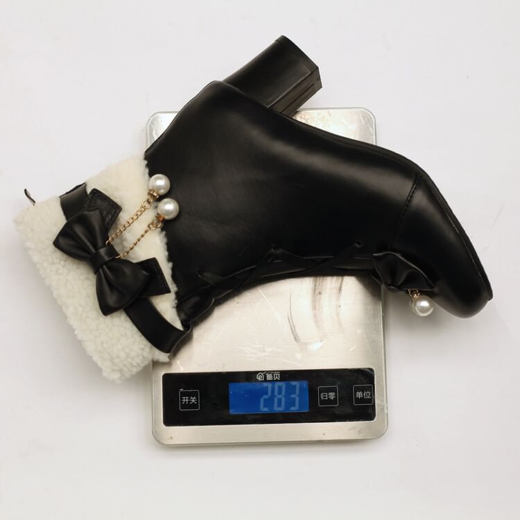 Chunky Boots Panel Heel Fleece Bow Short